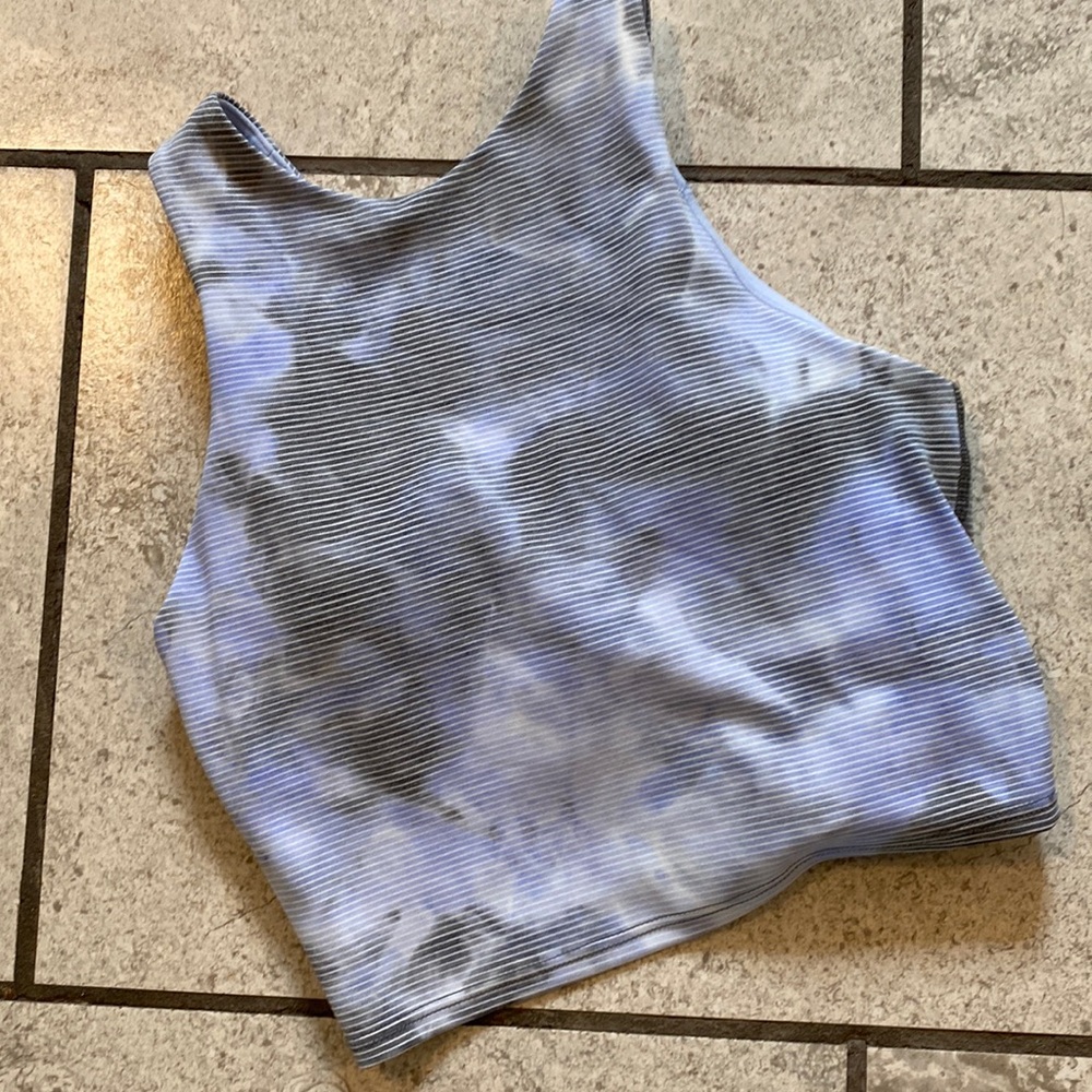 Athleta Blue Gray Stripe Sports Bra